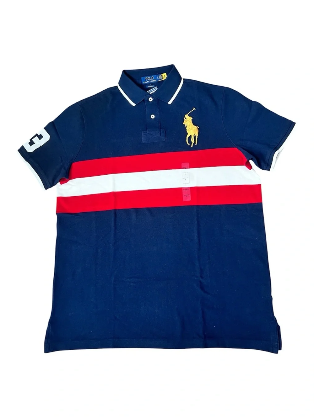 Polo by Ralph Lauren Navy Polo with Red & White Chest Stripes